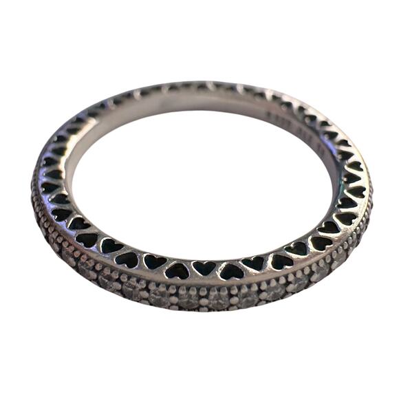 Pandora Sparkle & Hearts Ring Sterling Silver w Cubic Zirconia Stones size 8.5 - Picture 5 of 16
